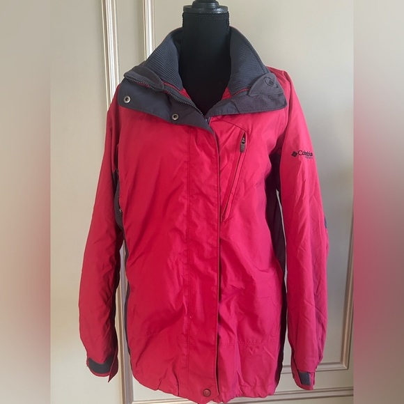 Columbia Vertex Red Gray Interchange 3-in-1 Waterproof Jacket Women’s Size Large - Picture 2 of 8